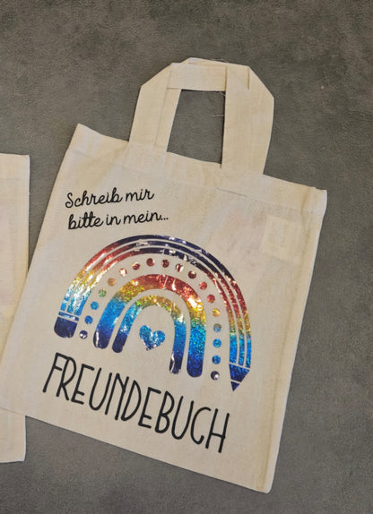 Baumwolltasche Freundebuch Regenbogenmotive