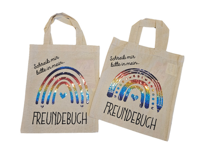 Baumwolltasche Freundebuch Regenbogenmotive